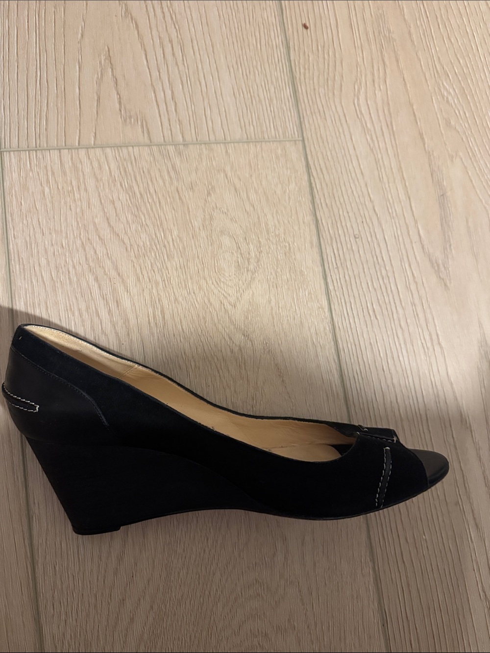 Christian Louboutin Black Suede Peep-Toe Wedge
